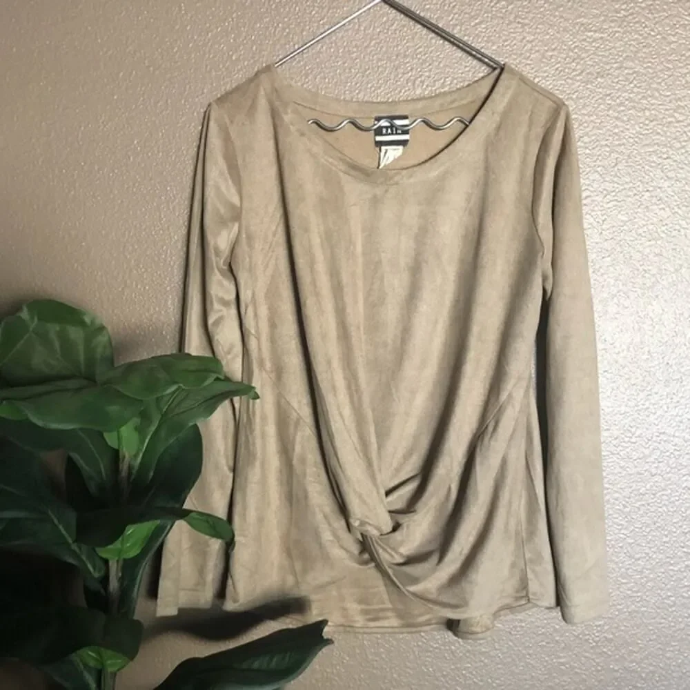 Rain Tan Suede-Like Front Knot Long Sleeve